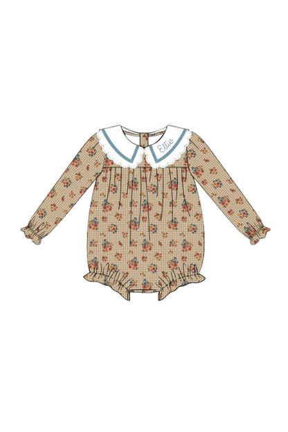 The Smocked Flamingo Pre-Order Autumn Floral Corduroy Scallop Bubble
