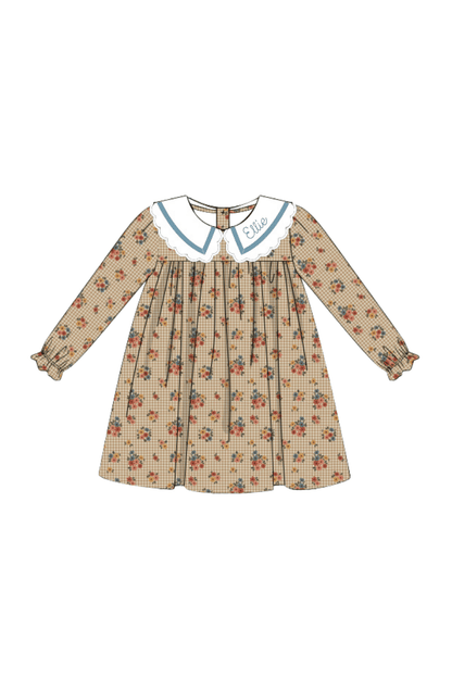 The Smocked Flamingo Pre-Order Autumn Floral Corduroy Scallop Dress