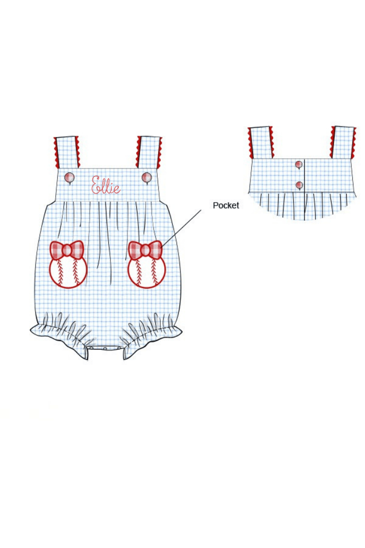 The Smocked Flamingo Pre-Order Baseball Bow Applique Knit Bubble