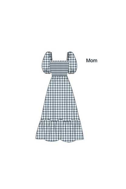 The Smocked Flamingo Pre-Order Blue Stone Gingham Mom Dress