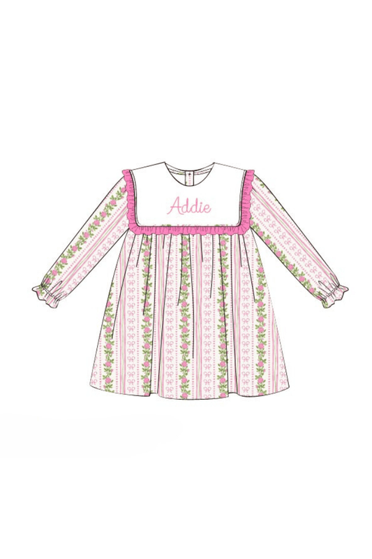 The Smocked Flamingo Pre-Order Custom Embroidered Fancy Pink Bow Dress