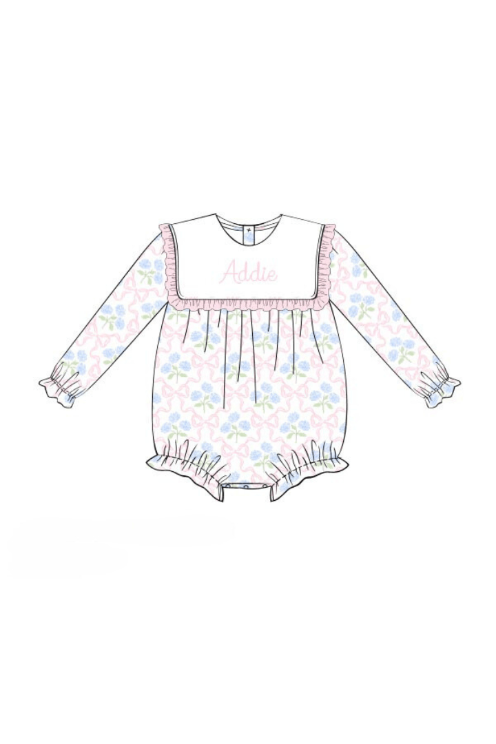 The Smocked Flamingo Pre-Order Custom Embroidered Floral Bow Bubble