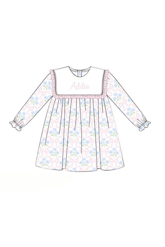 The Smocked Flamingo Pre-Order Custom Embroidered Floral Bow Dress