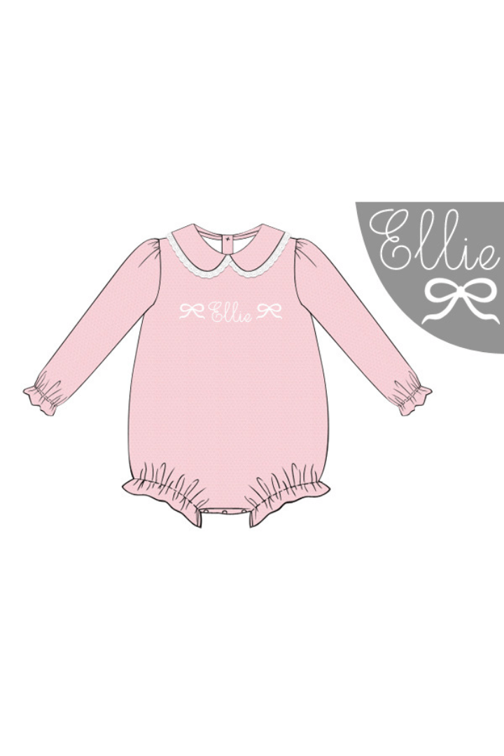 The Smocked Flamingo Pre-Order Custom Embroidered Pink Honeycomb Bow Bubble