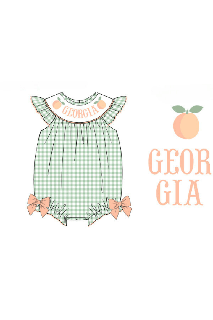 The Smocked Flamingo Pre-Order Custom Hand Smocked Gingham Peach Bubble