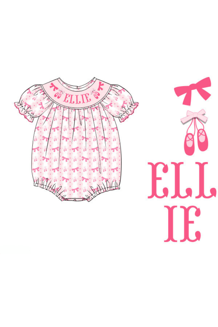 The Smocked Flamingo Pre-Order Custom Hand Smocked Name Ballerina Bubble