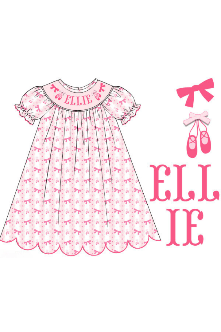 The Smocked Flamingo Pre-Order Custom Hand Smocked Name Ballerina Dress