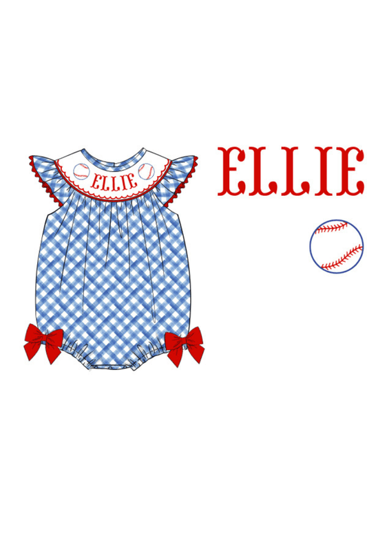 The Smocked Flamingo Pre-Order Custom Hand Smocked Name Baseball Bow Bubble