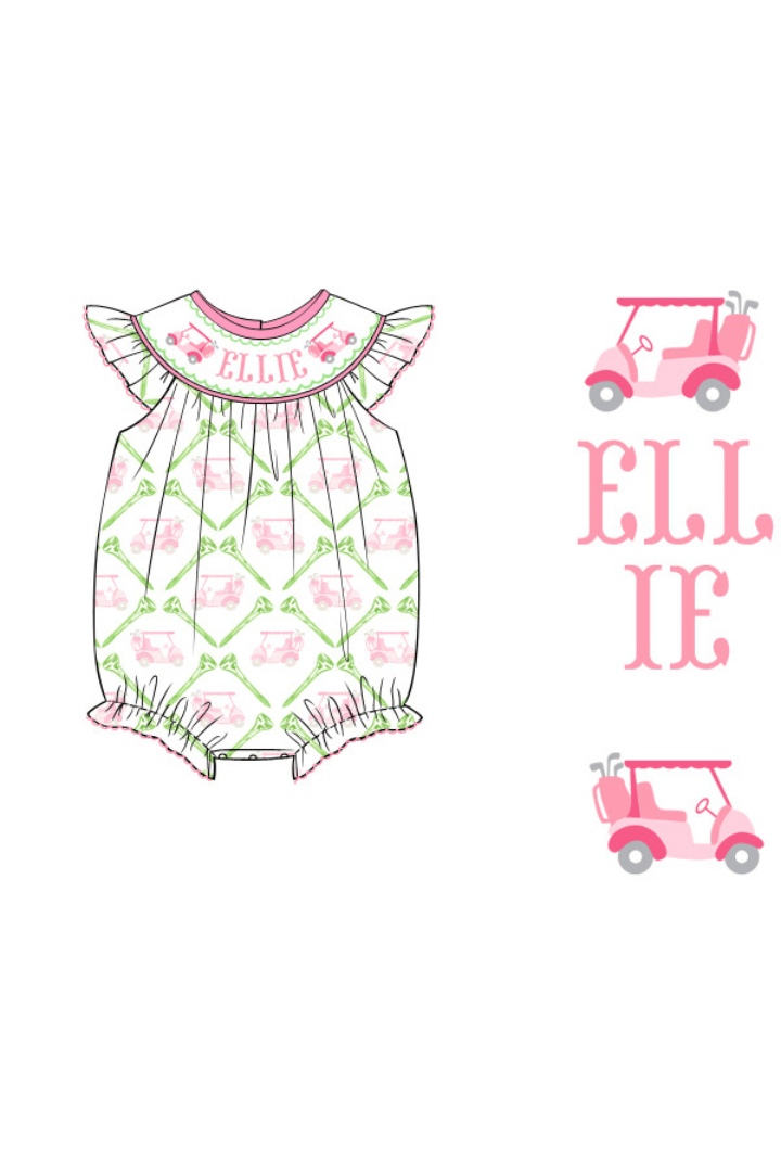 The Smocked Flamingo Pre-Order Custom Hand Smocked Name Golf Bubble