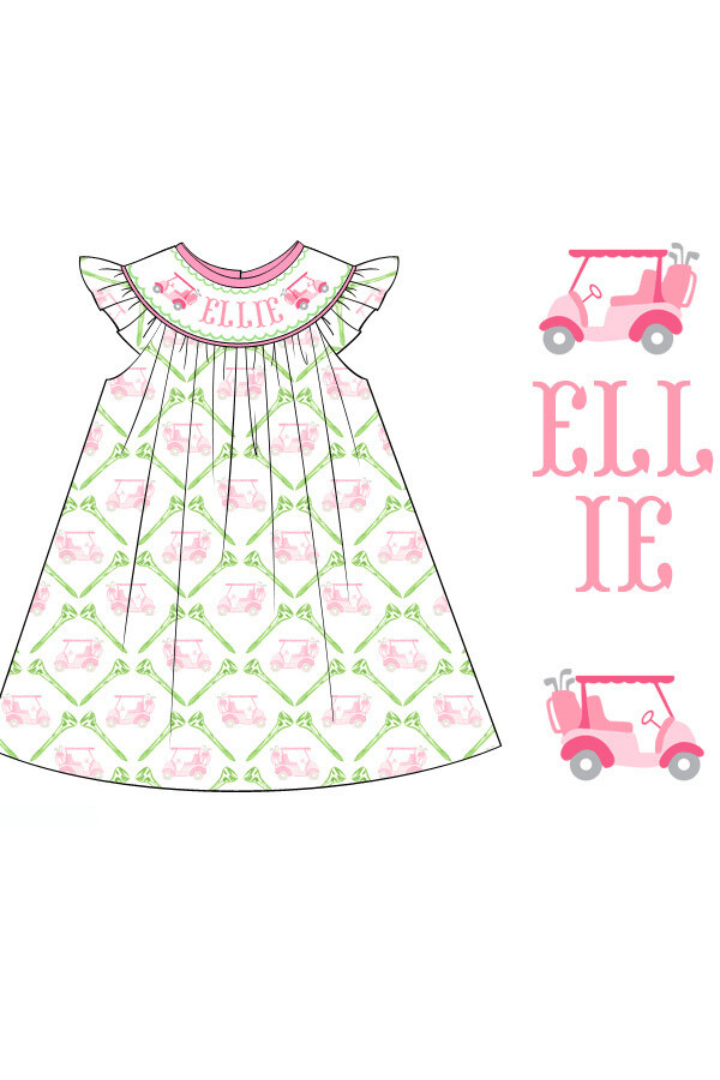 The Smocked Flamingo Pre-Order Custom Hand Smocked Name Golf Dress