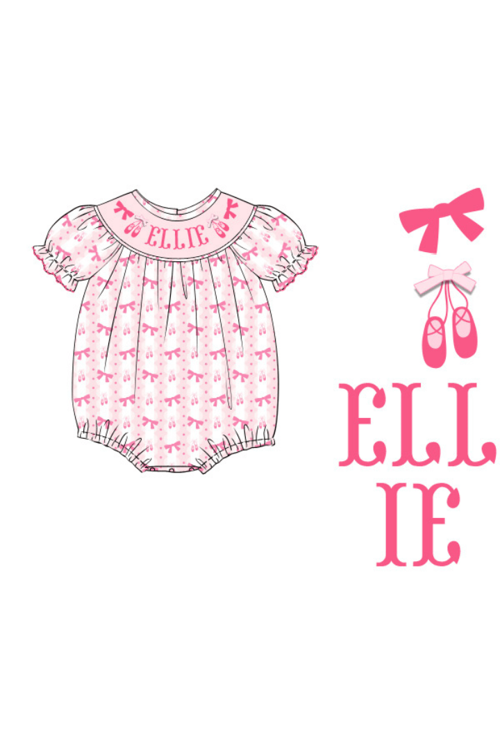 The Smocked Flamingo Pre-Order Custom Hand Smocked Name Tiny Dancer Bubble