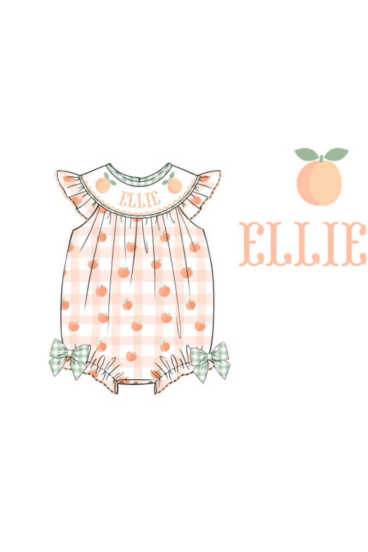 The Smocked Flamingo Pre-Order Custom Hand Smocked Peach Plaid Bubble