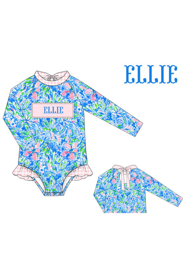 The Smocked Flamingo Pre- Order Custom Hand Smocked Tropical Bliss Swimsuit