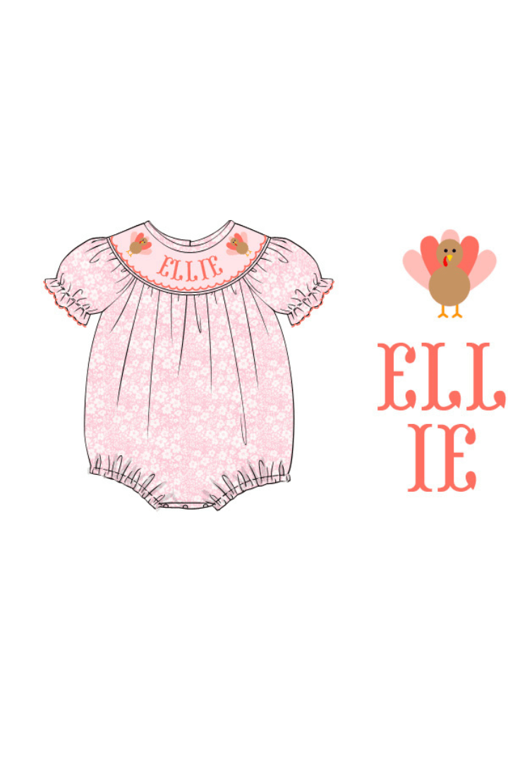 The Smocked Flamingo Pre-Order Custom Name Floral Turkey Bishop Bubble