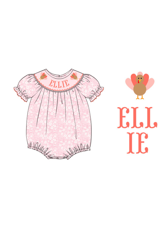 The Smocked Flamingo Pre-Order Custom Name Floral Turkey Bishop Bubble