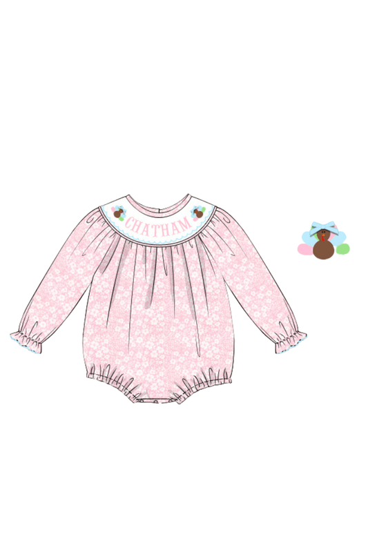 The Smocked Flamingo Pre-Order Custom Name Pink Floral Turkey Bubble