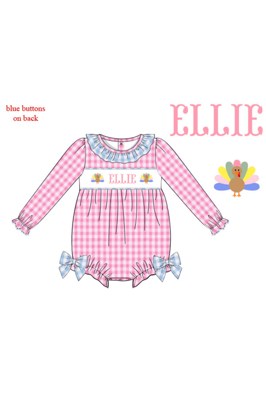 The Smocked Flamingo Pre-Order Custom Name Pink Gingham Seersucker Bubble