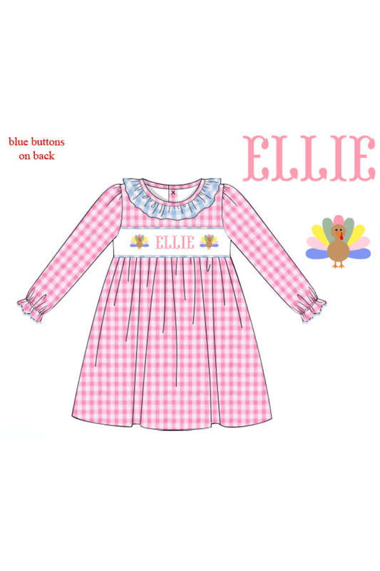 The Smocked Flamingo Pre-Order Custom Name Pink Gingham Seersucker Dress