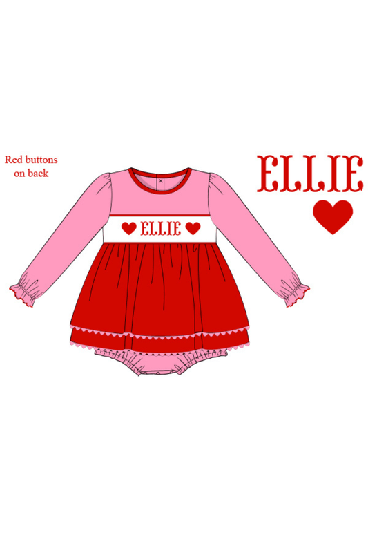 The Smocked Flamingo Pre-Order Custom Name Smocked Pink/Red Knit Bubble