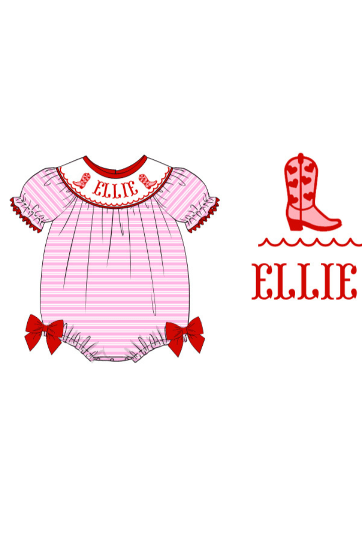 The Smocked Flamingo Pre-Order Custom Name Smocked Sweet Boots Bubble