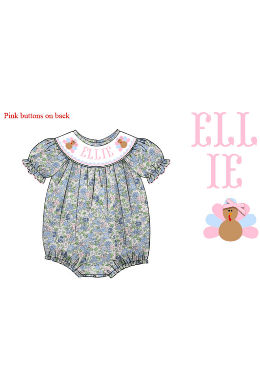 The Smocked Flamingo Pre-Order Custom Name Turkey Floral Bubble