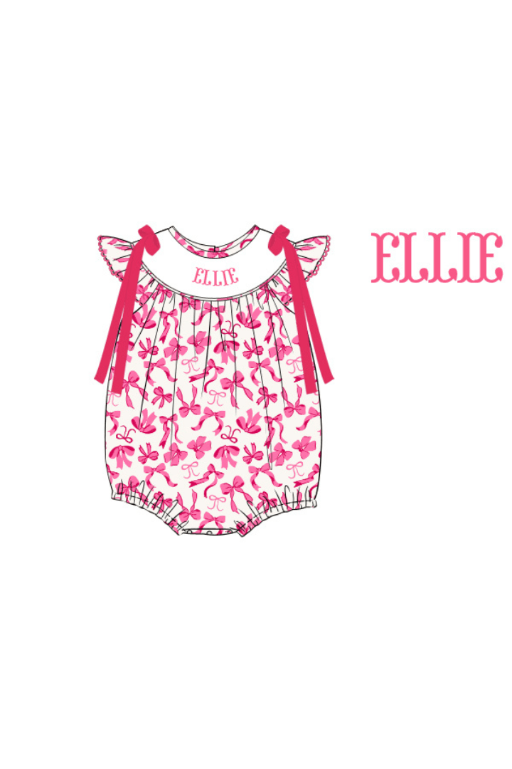 The Smocked Flamingo Pre-Order Custom Smocked Sweetheart Pink Bow Bubble