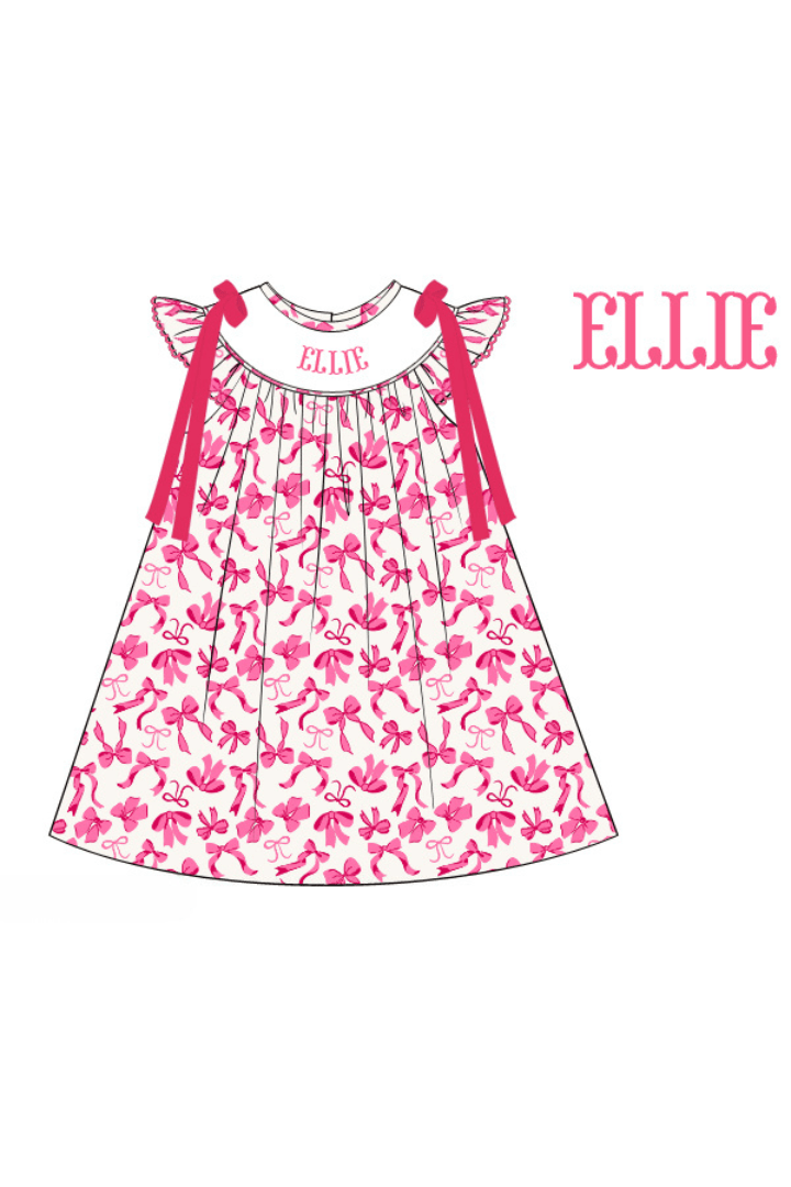 The Smocked Flamingo Pre-Order Custom Smocked Sweetheart Pink Bow Dress