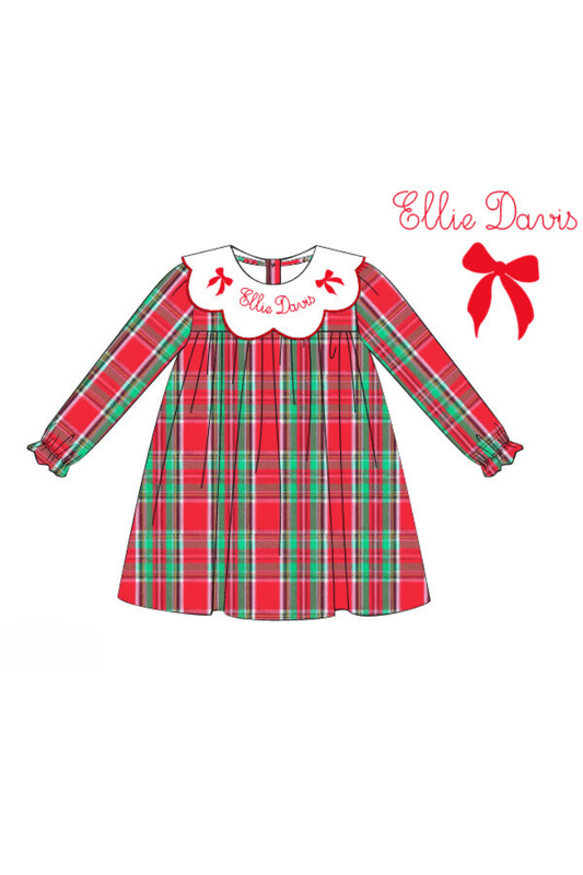 The Smocked Flamingo Pre-Order Embroidered Custom Name Traditional Christmas Dress