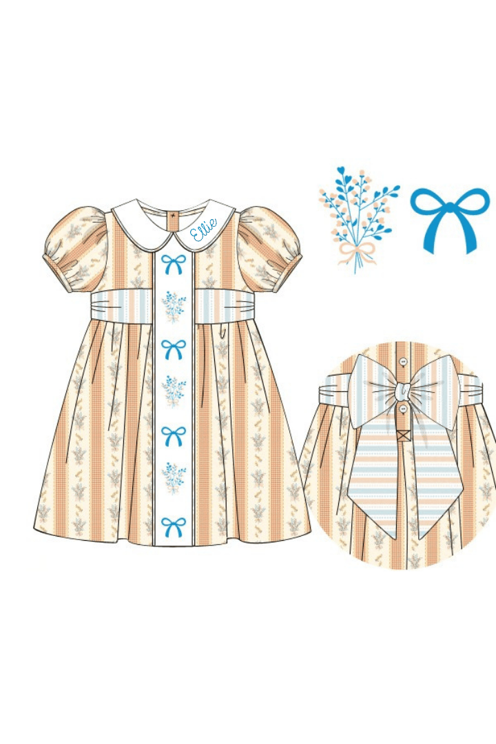 The Smocked Flamingo Pre-Order Embroidered Fall Floral Bow Dress