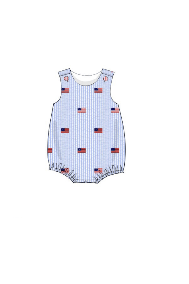 The Smocked Flamingo Pre-Order Embroidered Flag Seersucker Bubble