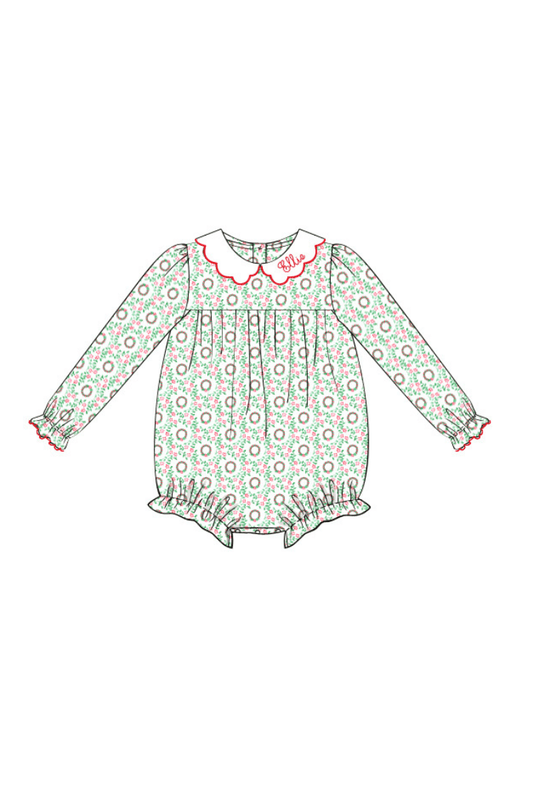 The Smocked Flamingo Pre-Order Embroidered Name Christmas Wreath Knit Bubble