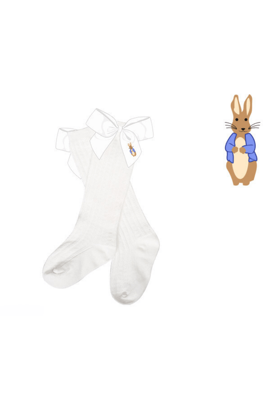 The Smocked Flamingo Pre-Order Embroidered Peter Rabbit BOW Socks