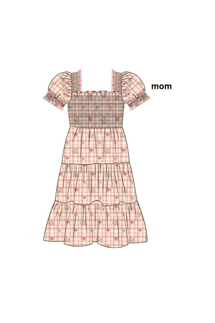 The Smocked Flamingo Pre-Order Fall Plaid Floral Corduroy Mom Dress