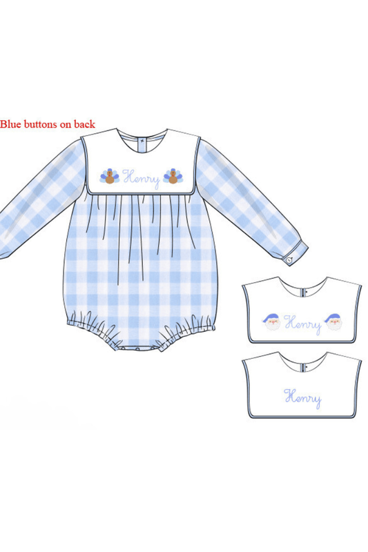 The Smocked Flamingo Pre-Order French Knot Custom Name Gingham Interchangeable Bubble