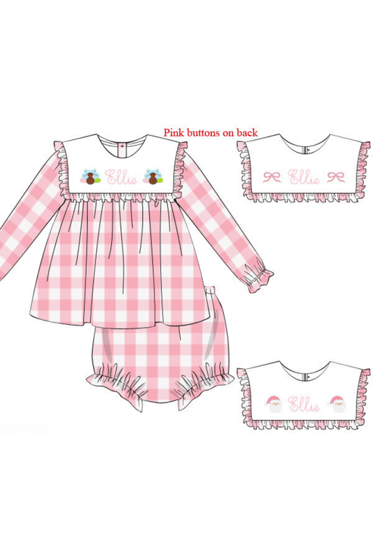 The Smocked Flamingo Pre-Order French Knot Custom Name Interchangeable Bloomer Set