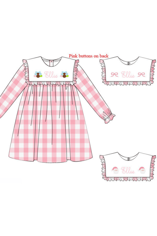 The Smocked Flamingo Pre-Order French Knot Custom Name Interchangeable Dress