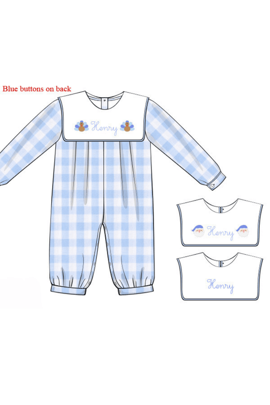 The Smocked Flamingo Pre-Order French Knot Custom Name Interchangeable Gingham Romper