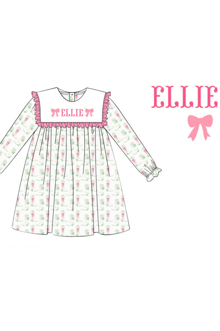 The Smocked Flamingo Pre-Order French Knot Holiday Boots Bow Dress