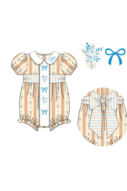 The Smocked Flamingo Pre-Order Hand Embroidered Fall Floral Bow Bubble