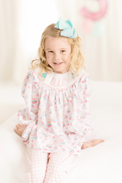 The Smocked Flamingo Pre-Order Hand Smocked Custom Name Birthday Set-Long Sleeve