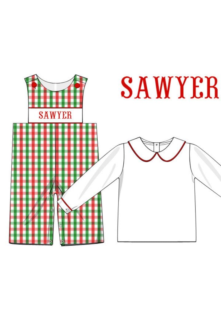 The Smocked Flamingo Pre-Order Hand Smocked Custom Name Christmas Plaid Longall