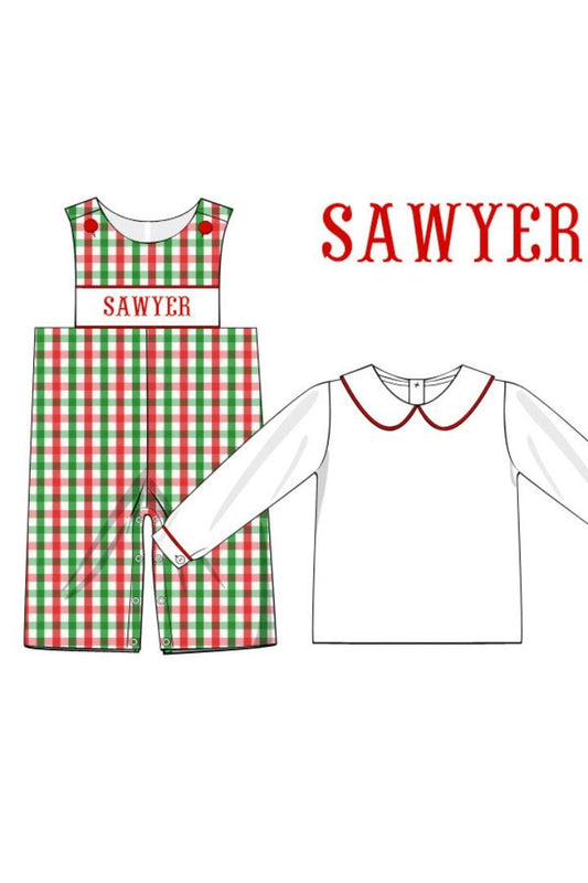 The Smocked Flamingo Pre-Order Hand Smocked Custom Name Christmas Plaid Longall