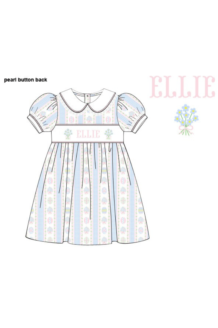 The Smocked Flamingo Pre-Order Hand Smocked Custom Name Easter Bouquet Dress