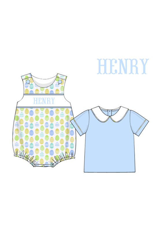 The Smocked Flamingo Pre-Order Hand Smocked Custom Name Easter Egg 2pc Bubble