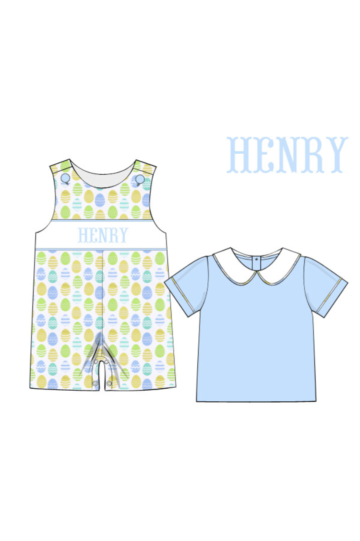 The Smocked Flamingo Pre-Order Hand Smocked Custom Name Easter Egg 2pc Jon Jon