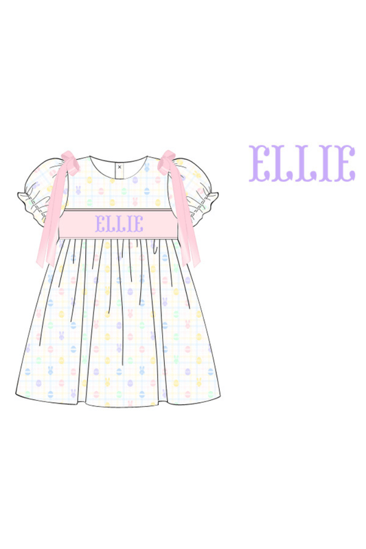 The Smocked Flamingo Pre-Order Hand Smocked Custom Name Easter Egg Dress