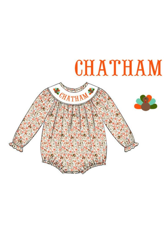 The Smocked Flamingo Pre-Order Hand Smocked Custom Name Floral Turkey Bubble