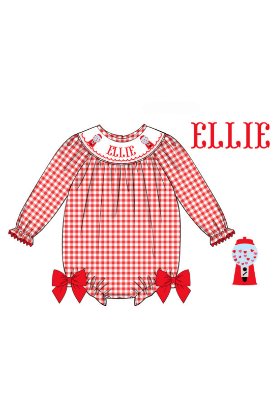 The Smocked Flamingo Pre-Order Hand Smocked Custom Name Gingham Corduroy Bubble Gum Bubble