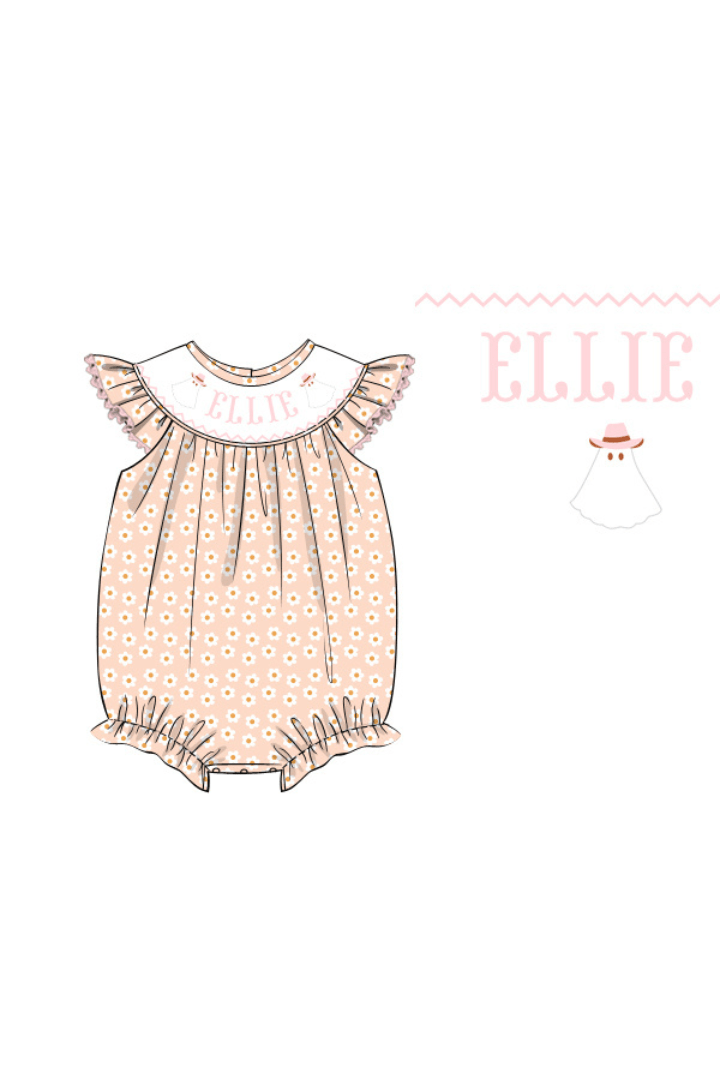 The Smocked Flamingo Pre-Order Hand Smocked Custom Name Groovy Ghost Bubble