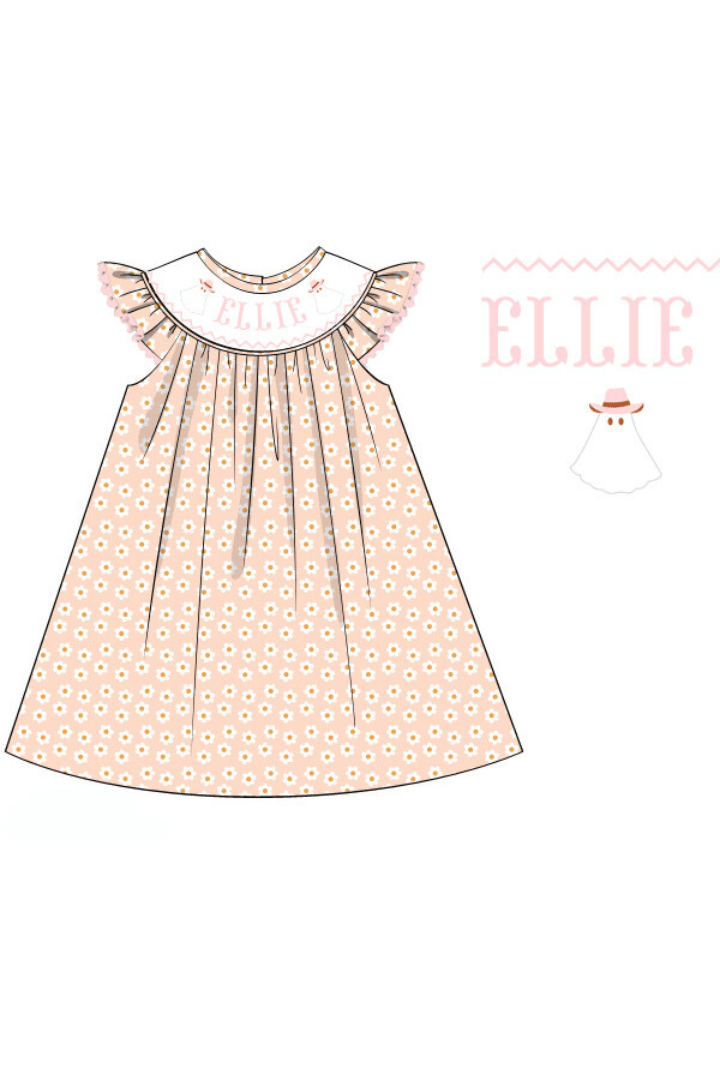 The Smocked Flamingo Pre-Order Hand Smocked Custom Name Groovy Ghost Dress